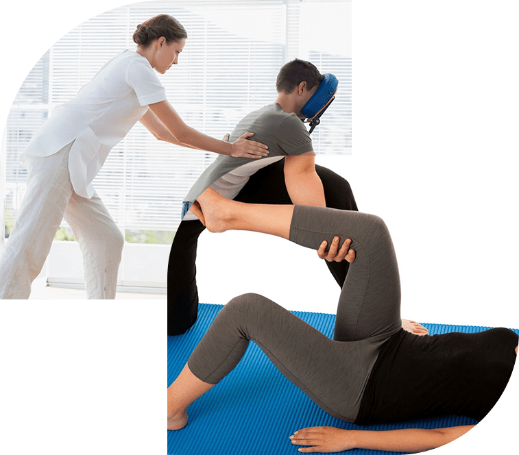 Two people are doing yoga exercises in a room.